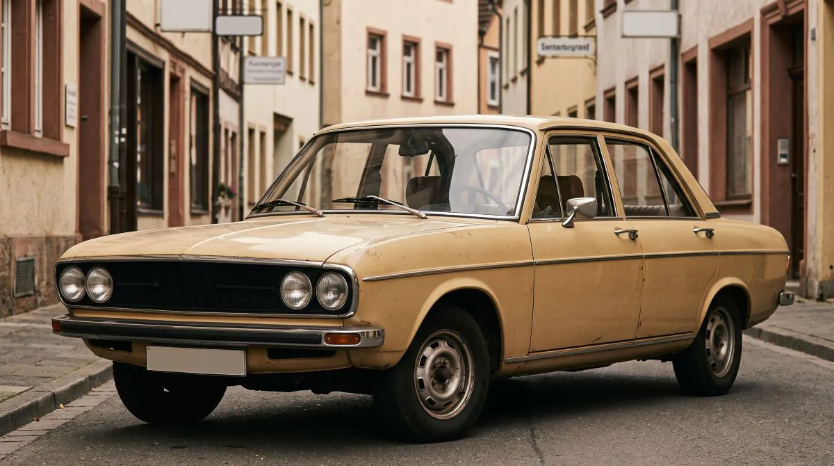 1970'ler Almanya'sında kare hatlı bir klasik sedan