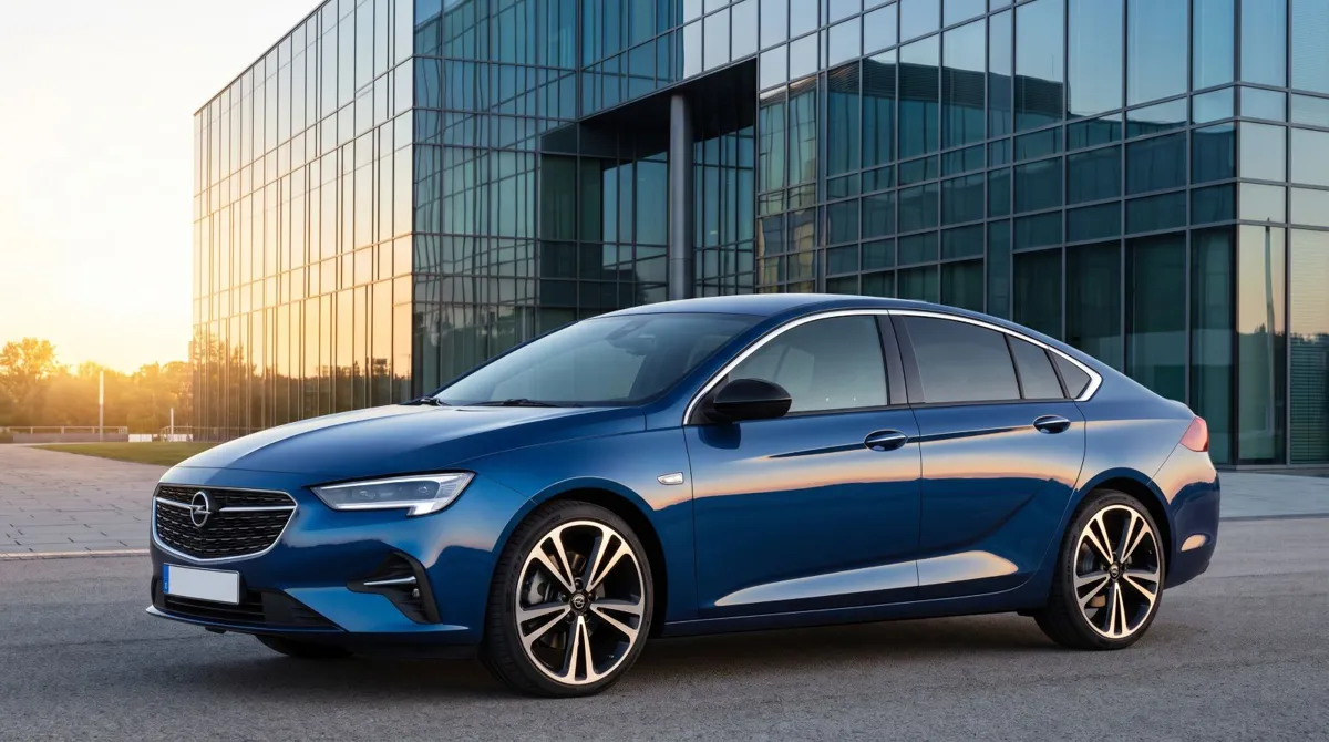 Opel'in büyük iş sedanı/fastback'i. Belirleyici: uzun sakin gövde, geniş ön, olgun premium duruş.