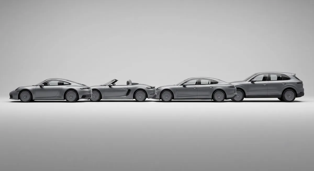 Spor kupe, roadster, sedan ve SUV gövde siluetleri yan yana